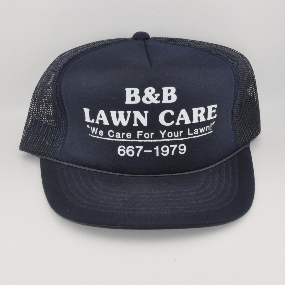 YoungAn Hat Co Trucker Hat OS Navy Blue Excellent B&B Lawn Care Snapback‎ Mesh